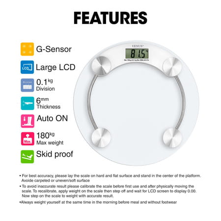 Venus (India) Round Electronic Digital Personal Bathroom Weight Machine | Upto 180kg