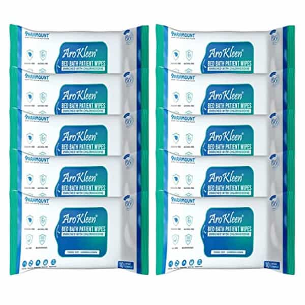 Arokleen Bed Bath Patient Large Wet Wipes Enriched With Aloe Vera And Glycerine 100Pcs Pack Of 10 