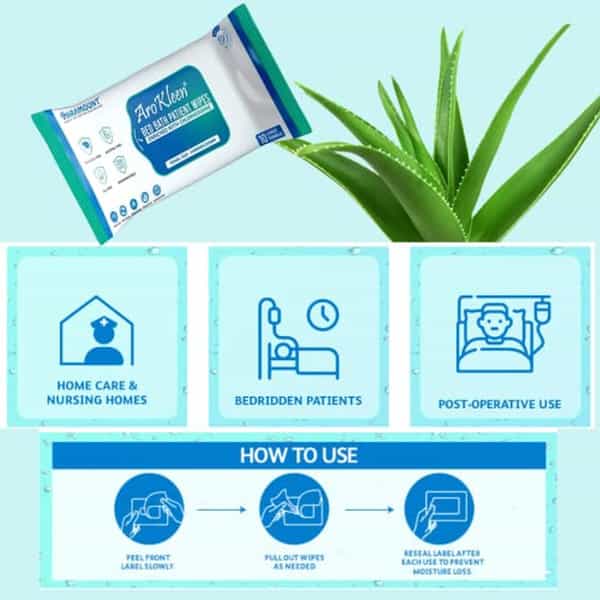 Arokleen Bed Bath Patient Large Wet Wipes Enriched With Aloe Vera And Glycerine 100Pcs Pack Of 10 