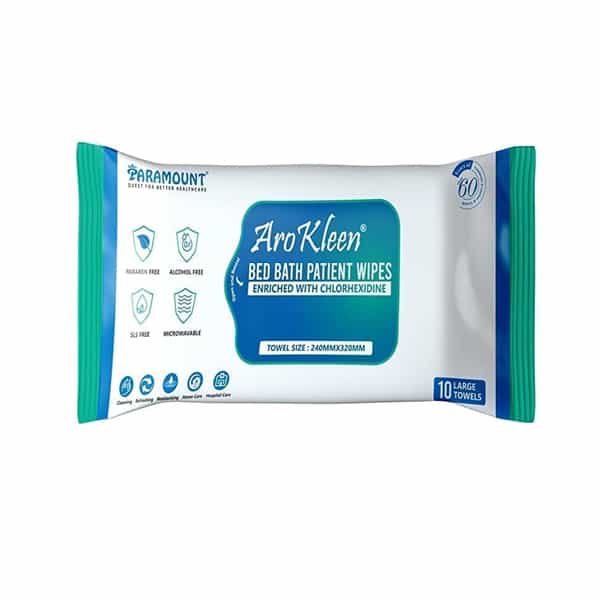Arokleen Bed Bath Patient Large Wet Wipes Enriched With Aloe Vera And Glycerine 100Pcs Pack Of 10 