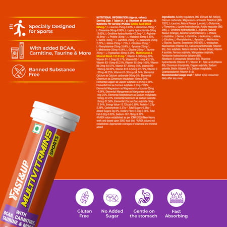Fast&Up Multivitamins Sports |Metabolism | Stamina | Muscle Health - 20 Tablets | Citrus Flavour