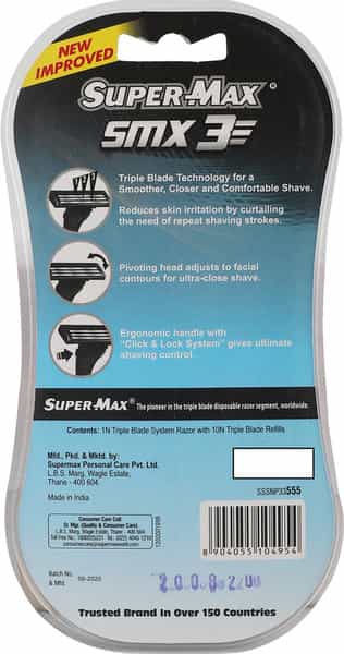 Supermax Smx3 - 3 Blade Shaving System - 10 Refills With 1 Razor