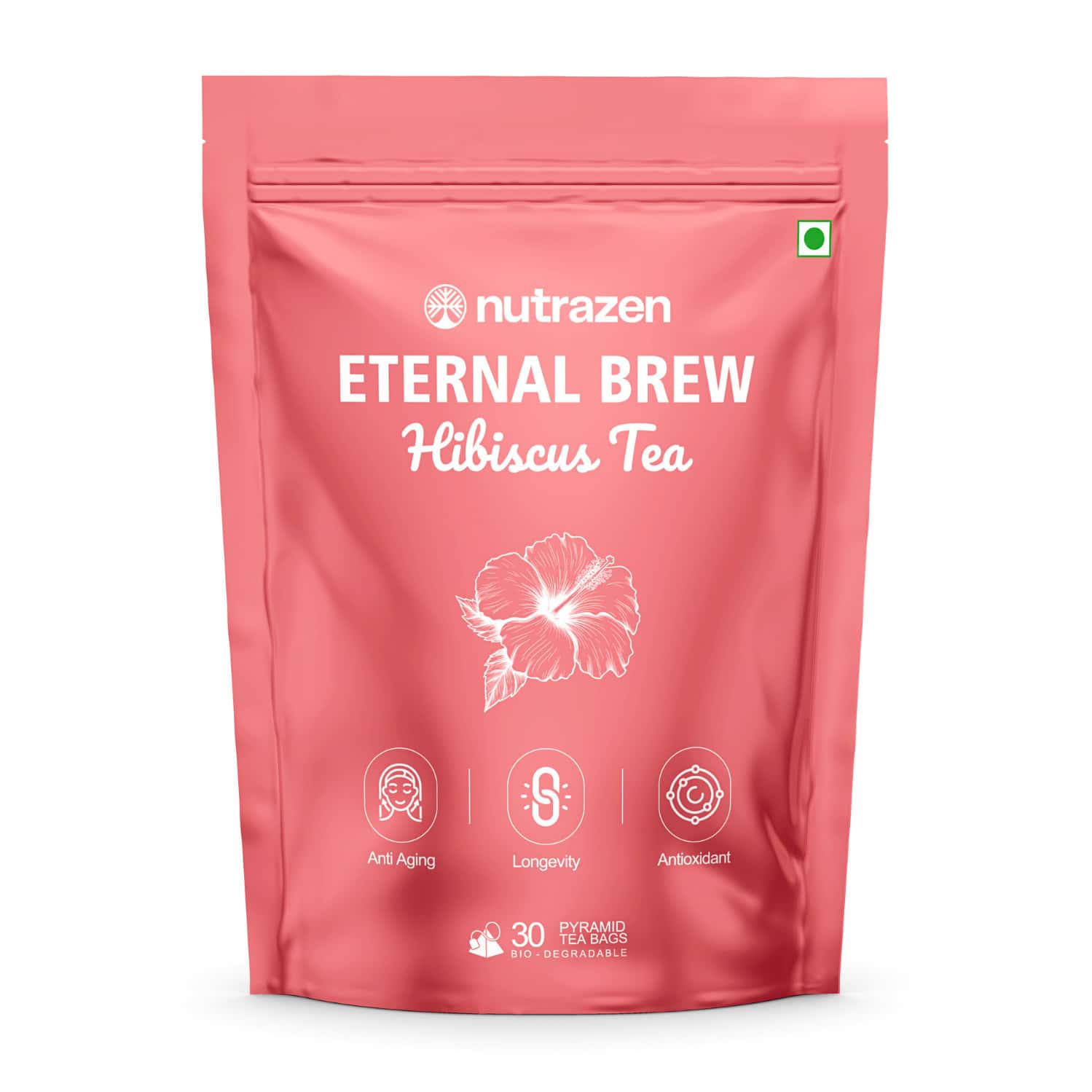 Nutrazen Eternal Brew Hibiscus Tea With Hibiscus Flower Petals | Natural Antioxidant - 30 Servings