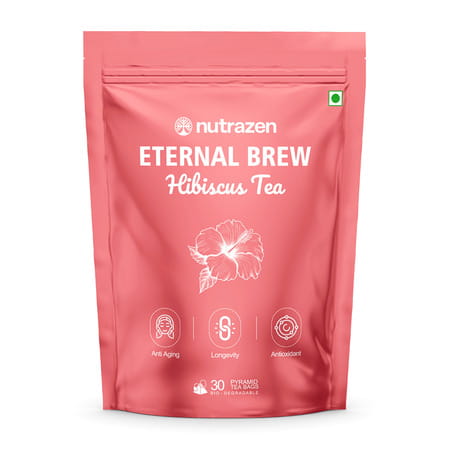 Nutrazen Eternal Brew Hibiscus Tea With Hibiscus Flower Petals | Natural Antioxidant - 30 Servings