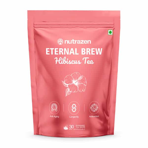Nutrazen Eternal Brew Hibiscus Tea With Hibiscus Flower Petals | Natural Antioxidant - 30 Servings