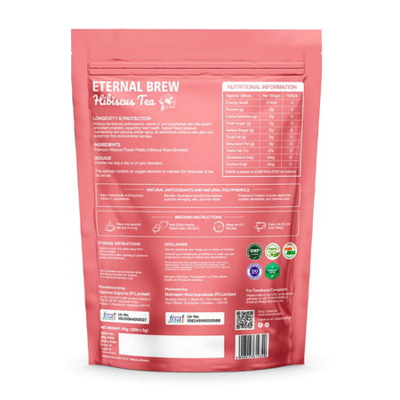 Nutrazen Eternal Brew Hibiscus Tea With Hibiscus Flower Petals | Natural Antioxidant - 30 Servings