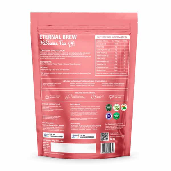 Nutrazen Eternal Brew Hibiscus Tea With Hibiscus Flower Petals | Natural Antioxidant - 30 Servings