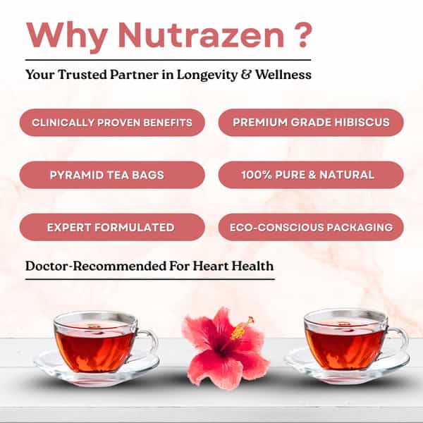 Nutrazen Eternal Brew Hibiscus Tea With Hibiscus Flower Petals | Natural Antioxidant - 30 Servings