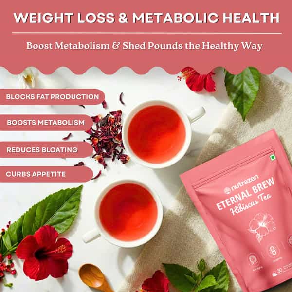Nutrazen Eternal Brew Hibiscus Tea With Hibiscus Flower Petals | Natural Antioxidant - 30 Servings