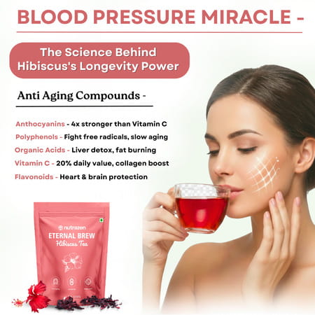 Nutrazen Eternal Brew Hibiscus Tea With Hibiscus Flower Petals | Natural Antioxidant - 30 Servings