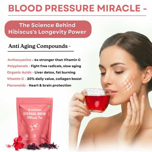 Nutrazen Eternal Brew Hibiscus Tea With Hibiscus Flower Petals | Natural Antioxidant - 30 Servings
