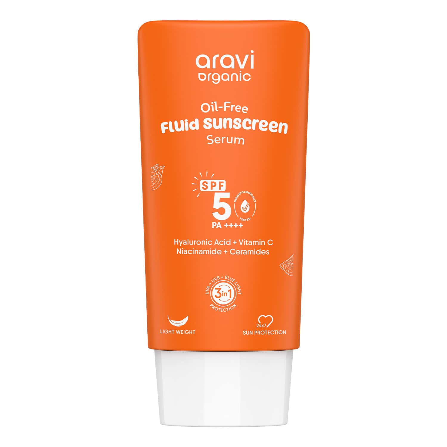 Aravi Organic Oil-free Fluid Sunscreen Serum Spf 50 Pa++++ - Lightweight - 50ml