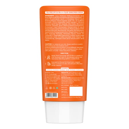 Aravi Organic Oil-Free Fluid Sunscreen Serum Spf 50 Pa++++ - Lightweight - 50ml