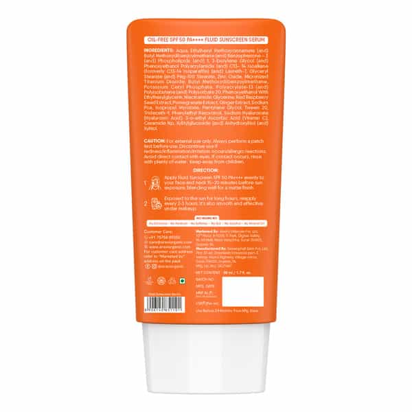 Aravi Organic Oil-Free Fluid Sunscreen Serum Spf 50 Pa++++ - Lightweight - 50Ml