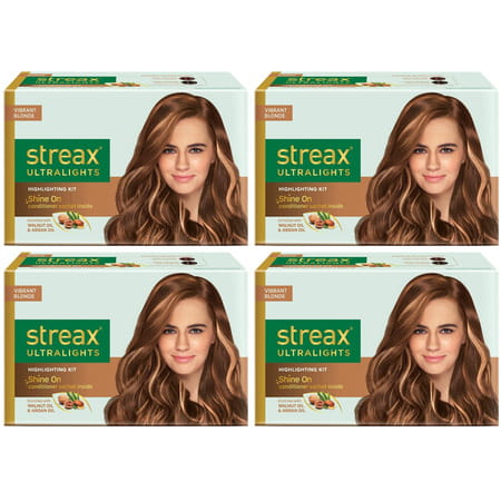 Streax Ultralights Hair Color Highlighting Kit For Women & Men 60ml (Pack Of 4) Vibrant Blonde