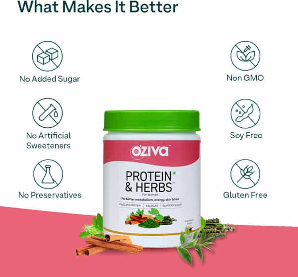 Oziva Protein & Herbs | For Women | | 23G Clean Whey Protein|Chocolate Flavour | 500G