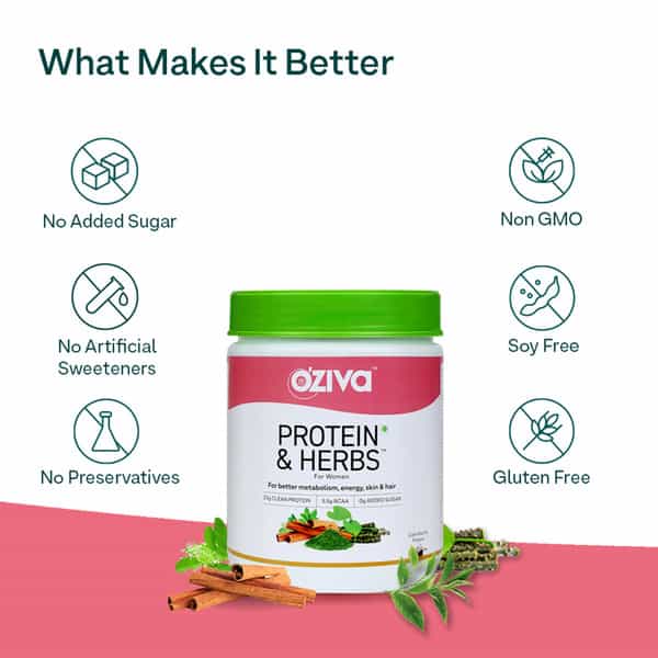 Oziva Protein & Herbs | For Women | | 23G Clean Whey Protein|Chocolate Flavour | 500G