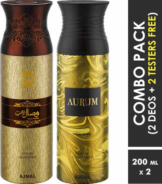 Ajmal Wisal Dhahab & Aurum Deodorant Spray For Men & Women (200 Ml Pack Of 2)