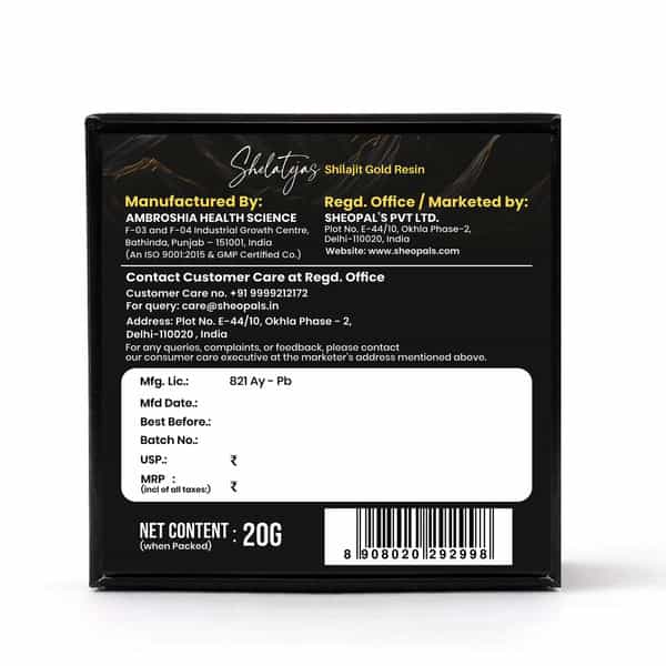 Sheopal's Shelatejas Shilajit Gold Resin For Men's Wellness | 20G