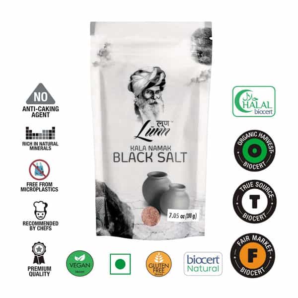 Lunn Natural Fine Grain Black Salt (Kala Namak) | Pack Of 6 (200 Gm Each )
