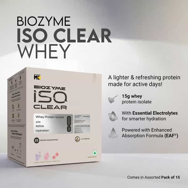 Muscleblaze Biozyme Clear Whey Isolate Protein Powder Assorted Flavours (15 Sachets | 21G Each)