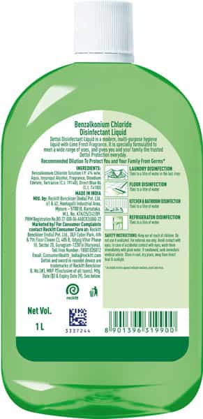 Dettol Disinfectant | Multi Purpose Liquid For Home Hygiene | Lime Fresh | 1000 Ml