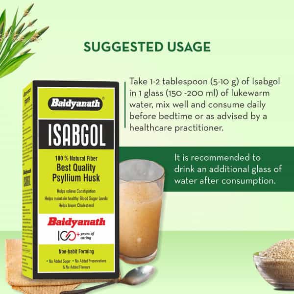Baidyanath Asli Ayurved Isabgol - Psyllium Husk Powder | Constipation Relief | 200G (Pack Of 2)
