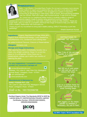 Early Foods Sprouted Ragi & Makhana Porridge Mix 200g