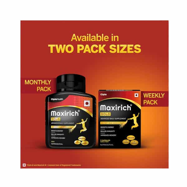 Maxirich Gold Advanced Daily Supplement Bottle | 30 Softgel Capsules