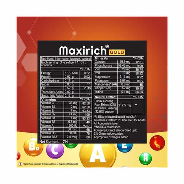 Maxirich Gold Advanced Daily Supplement Bottle | 30 Softgel Capsules