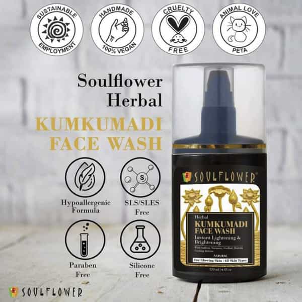 Soulflower Kumkumadi Face Wash With Saffron Turmeric Aloe Vera - 120Ml
