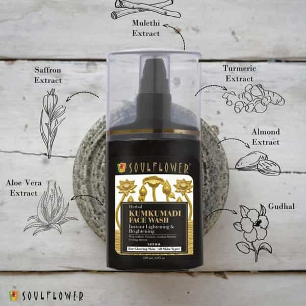 Soulflower Kumkumadi Face Wash With Saffron Turmeric Aloe Vera - 120Ml