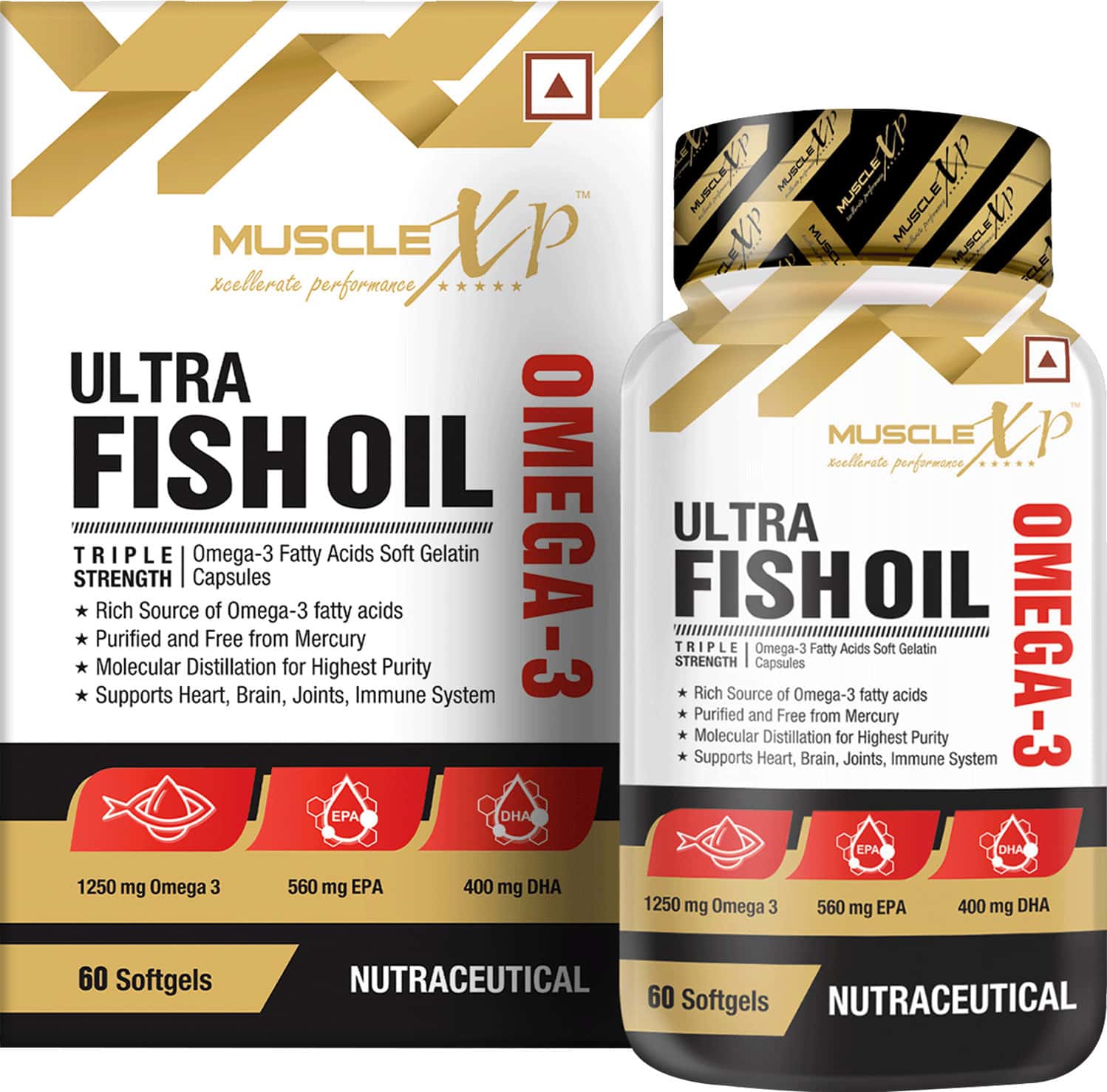 Musclexp Ultra Fish Oil Triple Strength Omega 3 1250mg 560 Mg Epa /400 Gm Dha - 60 Softgel Capsules