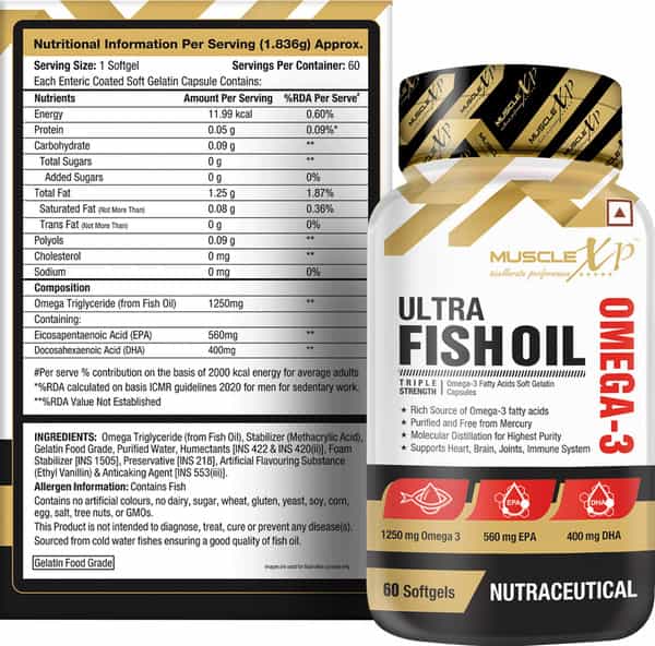 Musclexp Ultra Fish Oil Triple Strength Omega 3 1250Mg 560 Mg Epa /400 Gm Dha - 60 Softgel Capsules