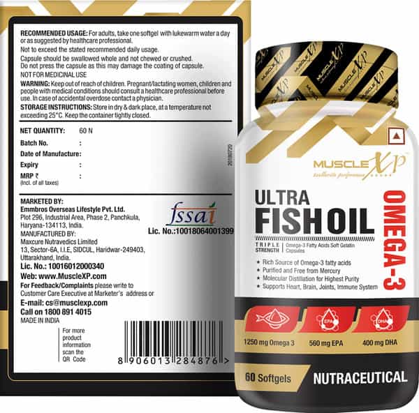 Musclexp Ultra Fish Oil Triple Strength Omega 3 1250Mg 560 Mg Epa /400 Gm Dha - 60 Softgel Capsules