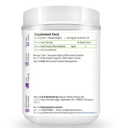 Natures Velvet Micronised Creatine Monohydrate | 300gms