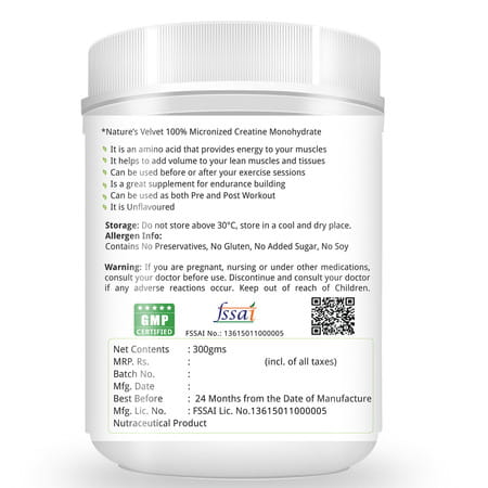 Natures Velvet Micronised Creatine Monohydrate | 300gms