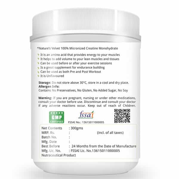 Natures Velvet Micronised Creatine Monohydrate | 300Gms