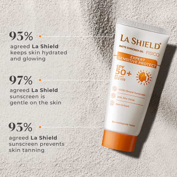 La Shield Fisico Matte Sunscreen Gel | Expert Sensitive Protect | Spf 50 + Pa +++ | 50 Gm