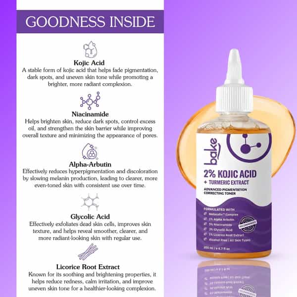 Bake 2% Kojic Acid & Turmeric Extract Toner For Pigmentation & Brightening-200Ml