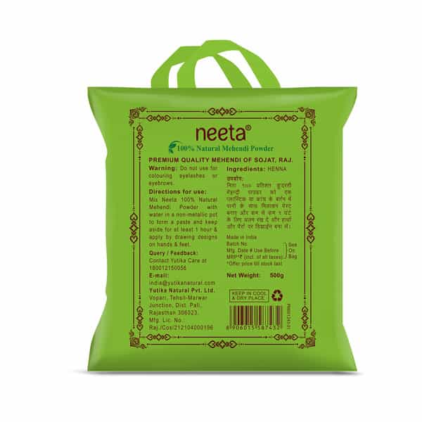 Neeta 100% Natural Mehendi Powder For Hair Colour 500G | Pure Rajasthani Henna Powder With Gi Tag