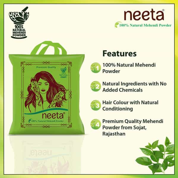 Neeta 100% Natural Mehendi Powder For Hair Colour 500G | Pure Rajasthani Henna Powder With Gi Tag