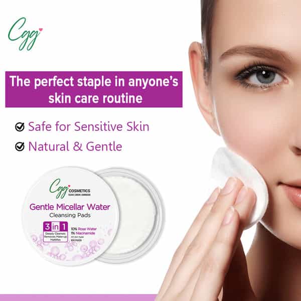 Cgg Cosmetics Gentle Micellar Water Cleansing Pads For Removing Stubborn Makeup - 100 Pads