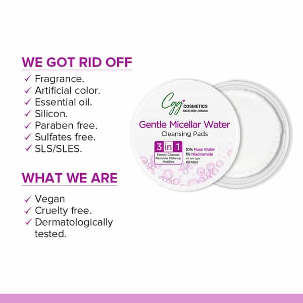 Cgg Cosmetics Gentle Micellar Water Cleansing Pads For Removing Stubborn Makeup - 100 Pads