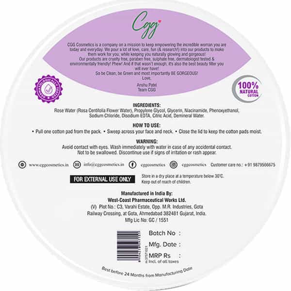 Cgg Cosmetics Gentle Micellar Water Cleansing Pads For Removing Stubborn Makeup - 100 Pads
