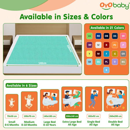 Oyo Baby Waterproof Bed Protector Baby Dry Sheet Extra Large Sea Green (140 Cm X 200 Cm)
