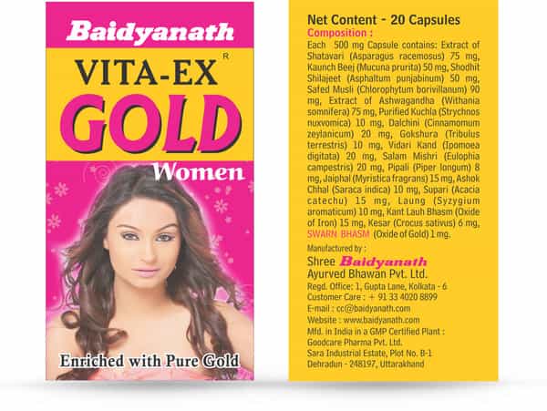 Baidyanath Vita Ex Gold | Women | Enrich With Pure Gold | Bottle | Capsules | 20 No's