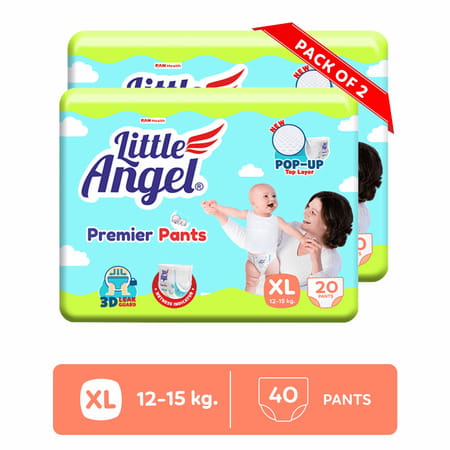 Little Angel Premier Pants Baby Diapers (Xl) Size 40 Count Pack Of 2 20 Count/Pack 12-15 Kg