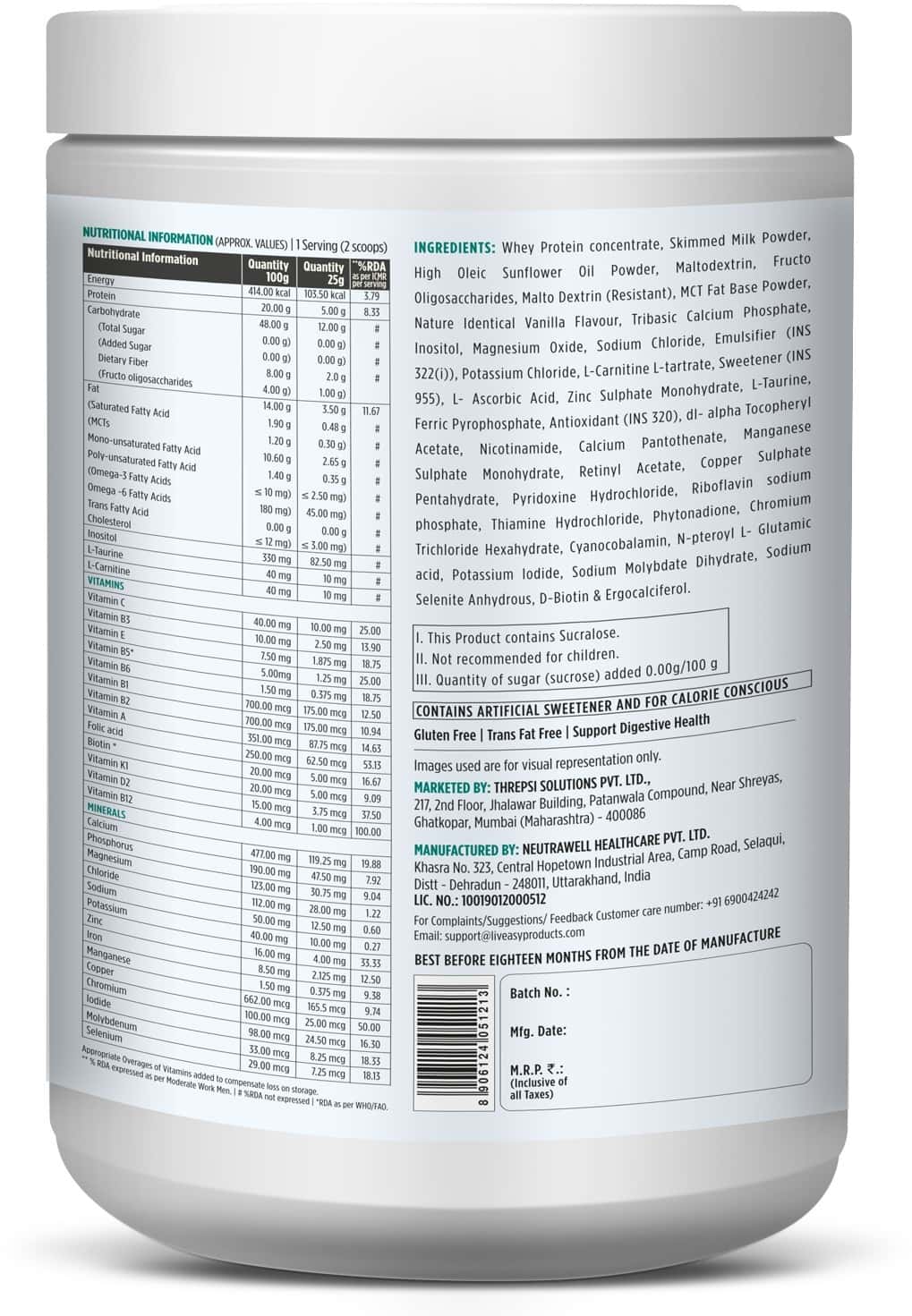 Buy LIVEASY WELLNESS DIABETIC PROTEIN POWDER FRENCH VANILLA FLAVOUR