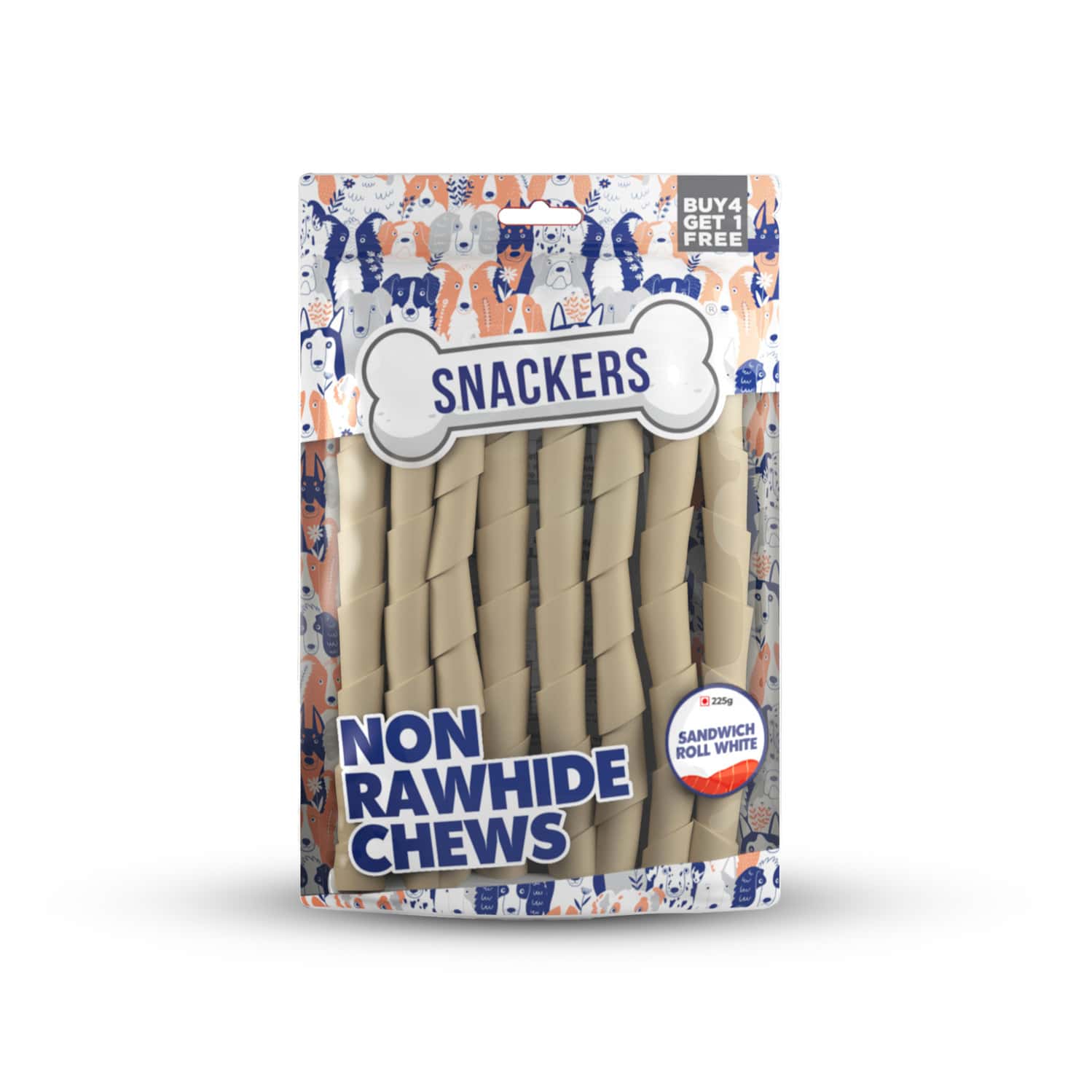 Snackers Non Rawhide Chews Sandwich Roll White Dog Treats | 225 G